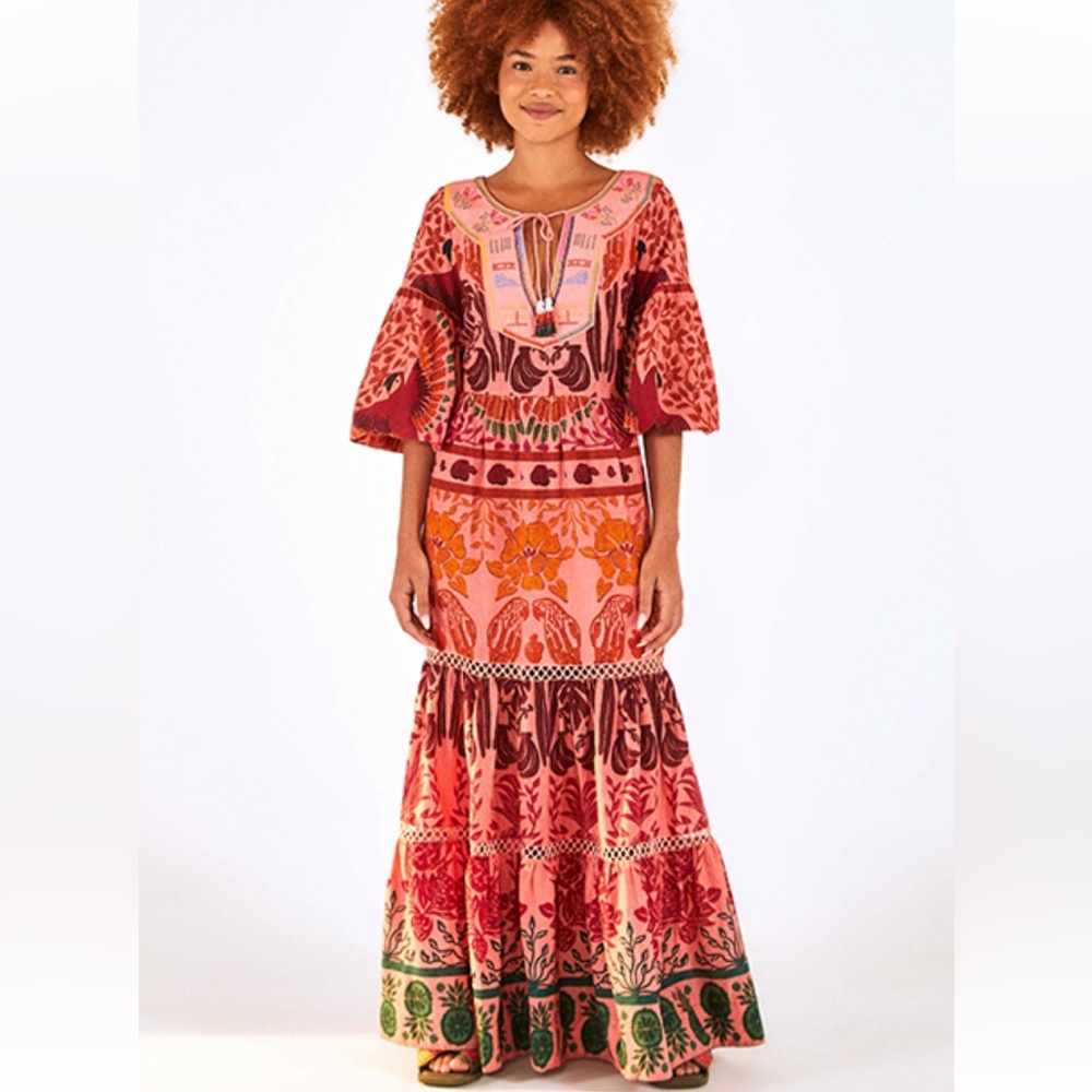 FARM RIO Ainika Macaws Pink Maxi Dress